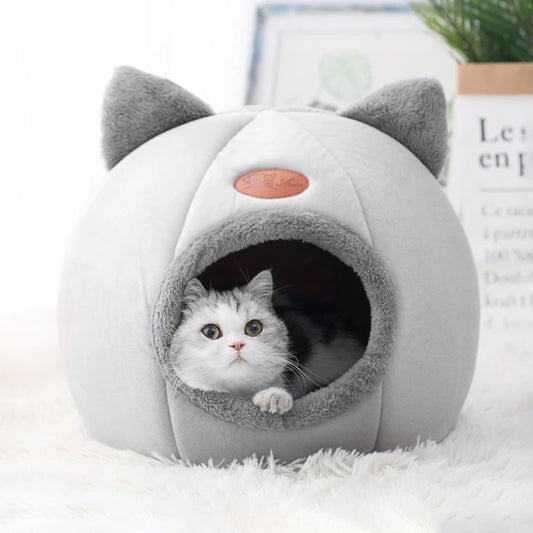 Cozy Winter Cat Bed – Deep Sleep Comfort Cave Nest, Soft Indoor Tent Mat for Cats