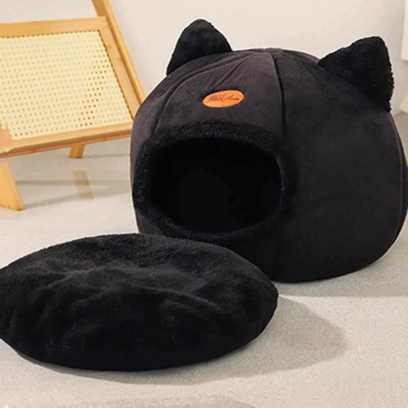 Cozy Winter Cat Bed – Deep Sleep Comfort Cave Nest, Soft Indoor Tent Mat for Cats