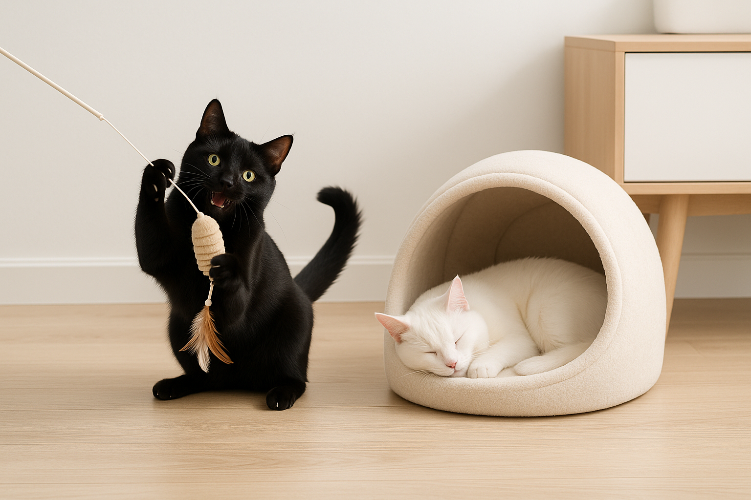 let one cat be all black and the other withe